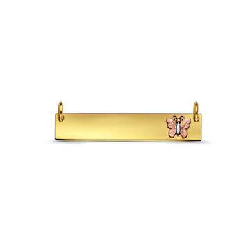 14K Tri Color Gold Plain ID for Necklace w/Butterfly Pendant 6mmX32mm 1.3 grams